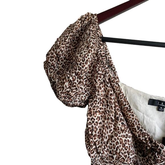 Lulus‎ Top Women XS Brown Tie V-Neck Short Sleeve Animal Print Crop Smock NWT - Picture 4 of 9